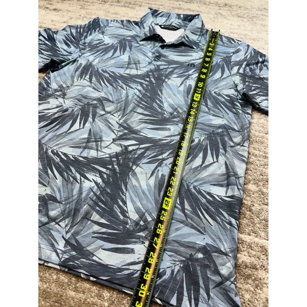 Travis Matthew Polo Shirt Mens L Blue Palm Leaf Tropical Print Performance Golf - Picture 4 of 7